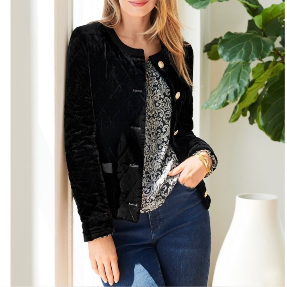 Talbots Black Velvet Gold-Button Lady Jacket